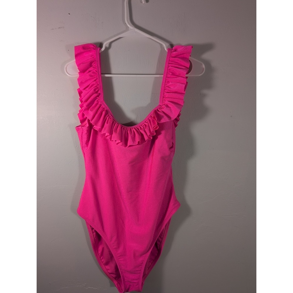 Lilly Pulitzer Pink Textured Square Neck Ruffle One Piece Swimsuit XXS NWT